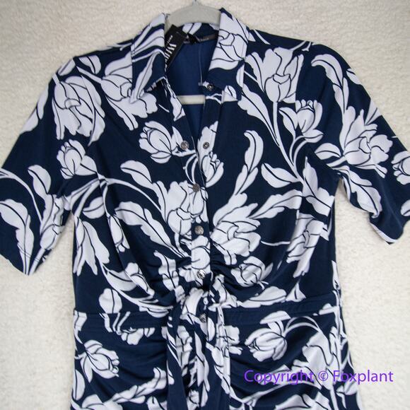 New! White House Black Market Matte Jersey Ruched Tie-Front Midi Dress, size 6 - Picture 4 of 16